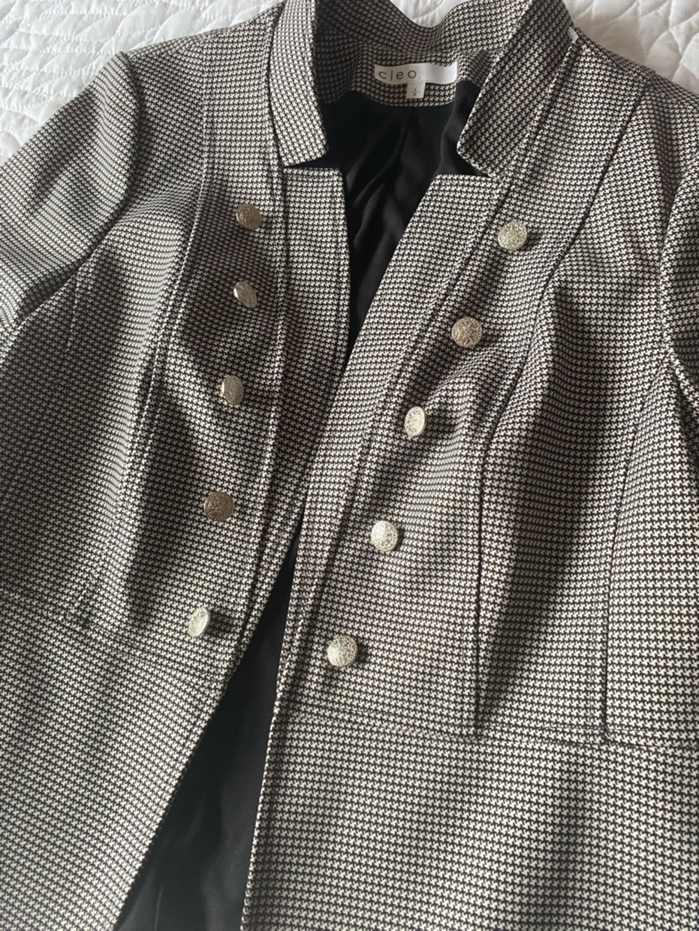 NWT Structured Black & White Houndstooth Double-Breasted Blazer - Picture 2 of 8